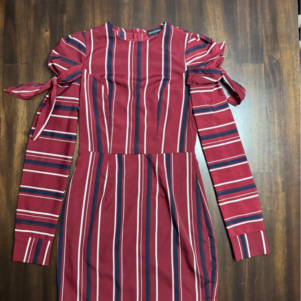 Chic Red Striped Dress with Bow Detail - PLT